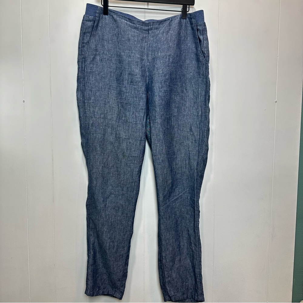 J. Jill Straight Leg 100% Linen Blue Chambray Pant Size Medium